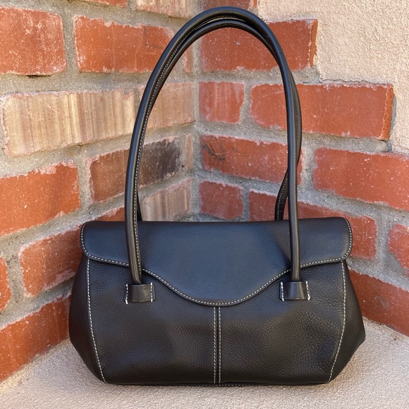 Tignanello • Leather Doc Style Satchel Bag in Black AND V.FRAAS Scarf BUNDLE - Picture 2 of 11